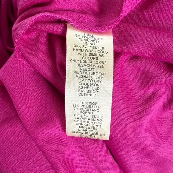 Eliza J Magenta Fuchsia Gathered Ruffle Bodycon Midi Dress Wrap Bodice Size 8 - Picture 5 of 5